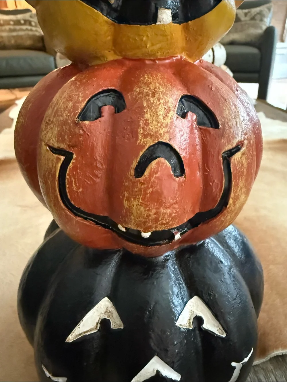 Stacked Pumpkin Smiles Halloween Table Accent - Yellow, Orange, Black